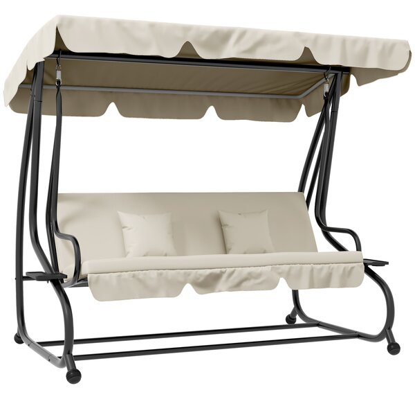 Outsunny Three-Person garden Swing Chair, with Adjustable Canopy - Cream White