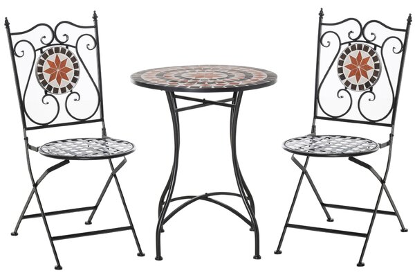 Outsunny 3 Pieces Garden Furniture Set, Bistro Set with 1 Ceramic Tile Round Table and 2 Foldable Chairs for Outdoor, Indoor, Patio, Balcony, Black