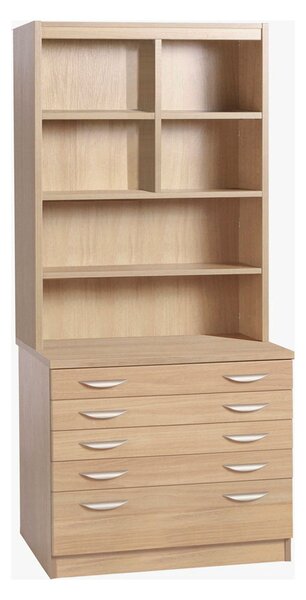 Small Office 5 Drawer Chest With Hutch Bookcase, Sandstone