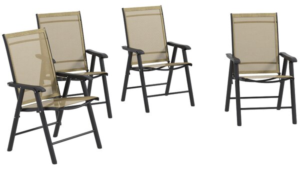 Outsunny Set of 4 Foldable Metal Garden Chairs Outdoor Patio Park Dining Seat Furniture Light Brown