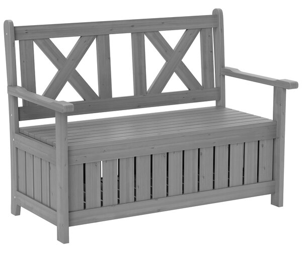 Outsunny 2-Seater Garden Storage Bench for Patio Wood Porch Decor Outdoor Seating, Charcoal Grey