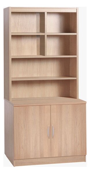 Small Office Desk High Cupboard With Hutch Bookcase, Sandstone