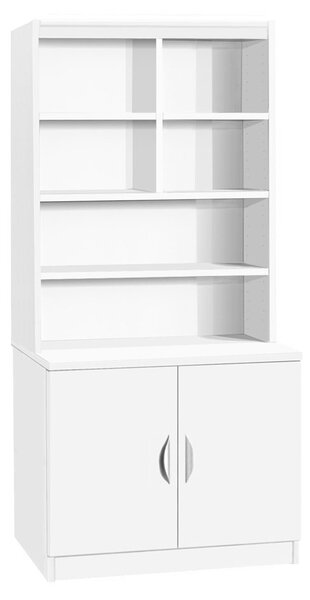 Small Office Desk High Cupboard With Hutch Bookcase, White