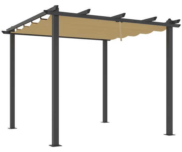 Outsunny 3 x 3m Aluminium Pergola, with Retractable Roof - Khaki