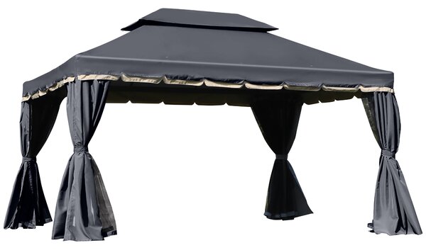 Outsunny 3 x 4m Curtain Gazebo, Wedding Gazebo with Aluminium Canopy Shelter, Nets and Curtains for Garden and Deck, Black Aosom UK