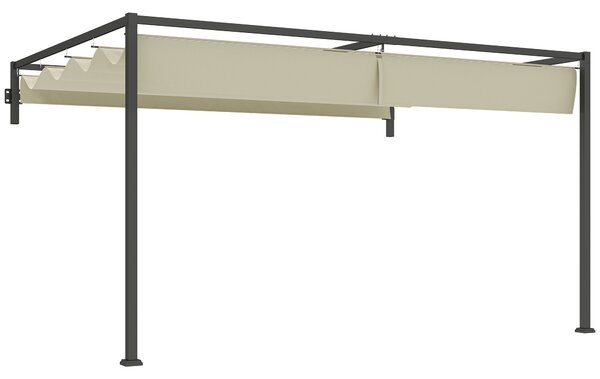 Outsunny 3 x 4m Lean To Steel Pergola, with Moving Fabric Canopy - Khaki