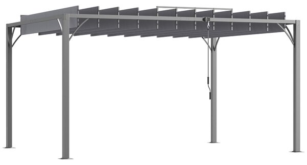Outsunny 4 x 3(m) Outdoor Pergola with Retractable Roof, Aluminium Louvered Patio Gazebo Canopy for Lawn Garden Patio, Grey