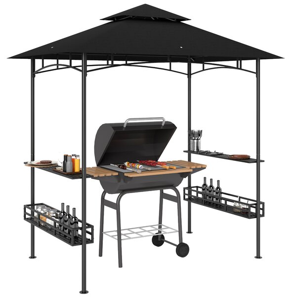 Outsunny 150 x 240cm BBQ Grill Gazebo, with Shelves - Grey