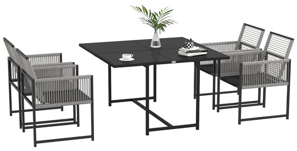 Outsunny Five-Piece Metal Dining Set, with Folding Back Chairs, Light Grey