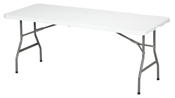 Outsunny 180 x 75cm Folding Garden Table, Outdoor HDPE Picnic Table for 6, Rectangular Patio Table with Metal Frame, White