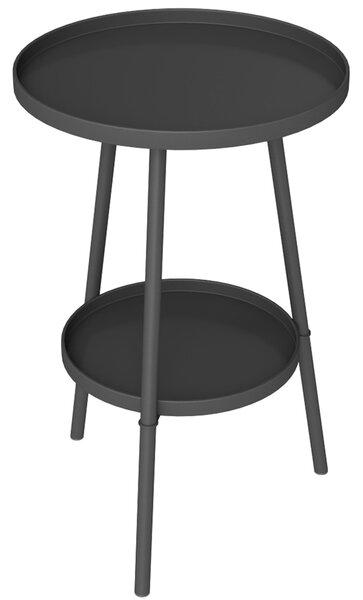 Outsunny Round Garden Table, 2-Tier Small Side Table, Metal Patio Table Coffee Table Dining Table for Porch Deck Balcony, Black
