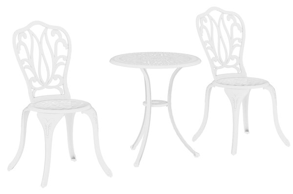 Outsunny 3 Piece Garden Bistro Set, Cast Aluminium Outdoor Furniture Set with Umbrella Hole for Balcony, Porch, Patio, White