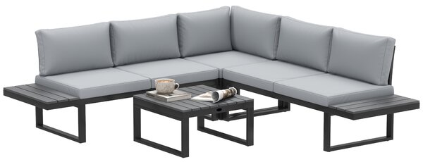Outsunny 4 Pieces Patio Garden Set with 5-Level Recline Corner Sofa, Outdoor Garden Lounge Sectional Conversation Sofa Set with Cushions