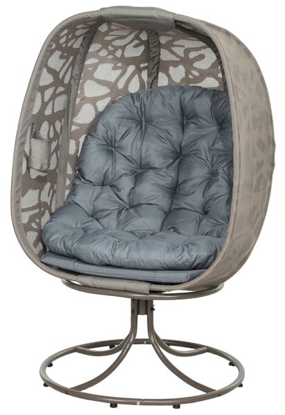 Outsunny Swivel Egg Chair with Cushions, Foldable Basket Seat and Metal Frame, Indoor Outdoor Lounge Chair for Balcony, Patio and Living Room, Grey
