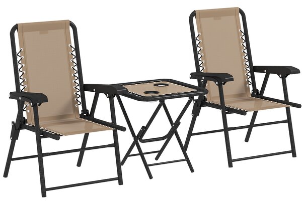 Outsunny Three-Piece Garden Table and Chair Set - Khaki