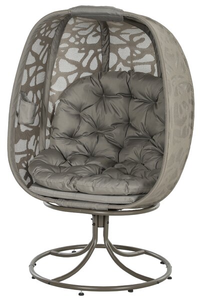 Outsunny Swivel Egg Chair with Cushions, Indoor Outdoor Lounge Chair for Balcony, Poolside, Patio and Living Room, Sand Brown