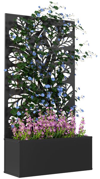 Outsunny Outdoor Metal Planter, with Back Trellis - Black
