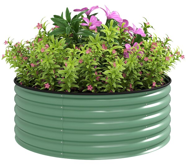 Outsunny Galvanised Raised Garden Bed with Safety Edging, Outdoor Raised Planter Box with Gloves, 120 x 120 x 43cm, Light Green
