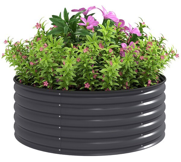 Outsunny Galvanised Raised Garden Bed with Safety Edging, Outdoor Raised Planter Box with Gloves, 120 x 120 x 43cm, Dark Grey