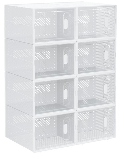 HOMCOM 8PCS Clear Shoe Box, Plastic Stackable Shoe Storage Box for UK/EU Size up to 8.5/43 with Magnetic Door for Women/Men, 25 x 35 x 19cm
