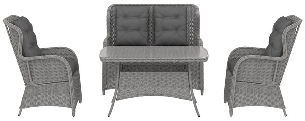 Outsunny Garden PE Rattan Dining Sofa Set, Outdoor 4 Seater Wicker Furniture, High Back Chairs with Cushions for Patio, Light Grey