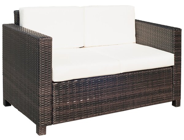 Outsunny 2 Seater Garden Furniture, Rattan Sofa with Soft Padded Cushion and Armrests, Wicker Garden Loveseat for Patio, Mixed Brown