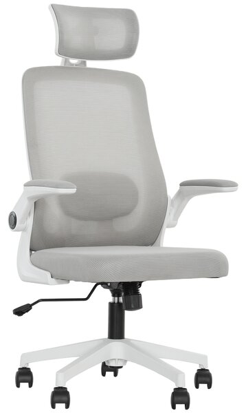HOMCOM Executive Office Chair, Ergonomic Mesh High Back Desk Chair with Flip-up Armrest, Adjustable Lumbar Support, Headrest for Home Study, Grey