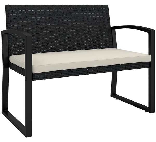 Outsunny Two-Seater Rattan Garden Bench - Beige/Black