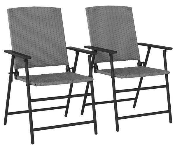 Outsunny Set of Two Folding Rattan Seat Chairs - Grey