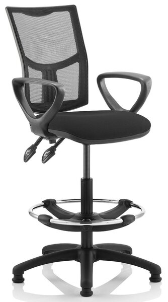 Lunar 2 Lever Mesh Back Draughtsman Chair (Fixed Arms), Black