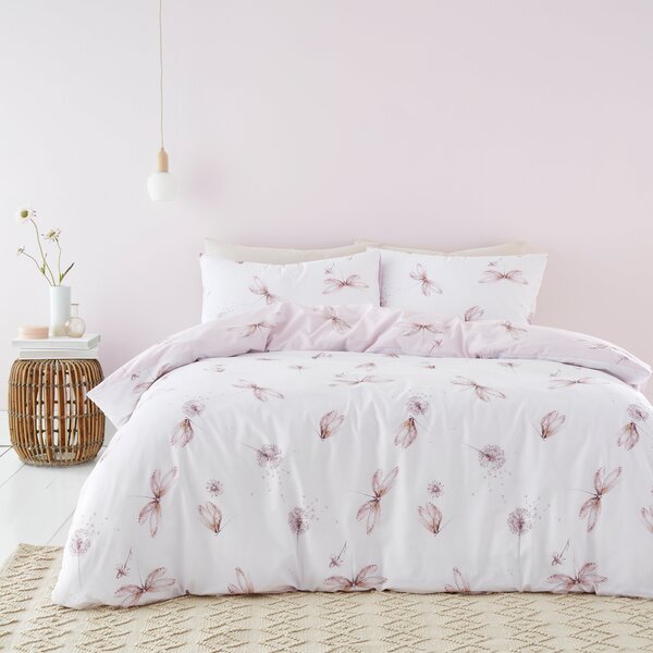 Dragonflies Pink 100% Cotton Duvet Cover and Pillowcase Set Pink