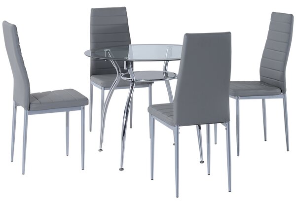 HOMCOM Round Dining Table Set for 4, Table Set with Padded Chairs and Glass-Top Table, Round Kitchen Table and Chairs, Grey Aosom UK