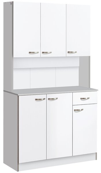 HOMCOM Kitchen Cupboard, Wooden Storage Cabinet Unit with Doors, Drawer, Microwave Countertop for Dining Room, White