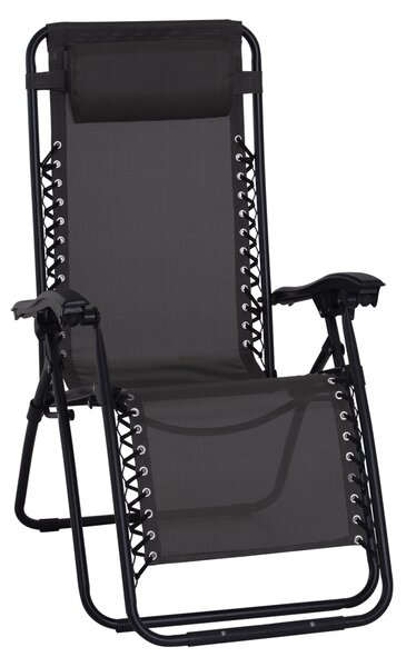 Outsunny Zero Gravity Chair, Metal Frame Outdoor Folding & Reclining Sun Lounger with Head Pillow for Patio, Decking, Gardens, Camping, Black