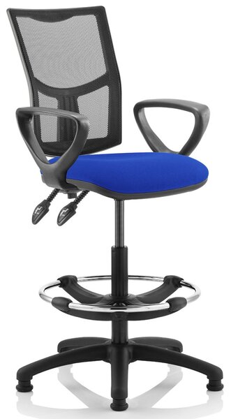 Lunar 2 Lever Mesh Back Draughtsman Chair (Fixed Arms), Blue
