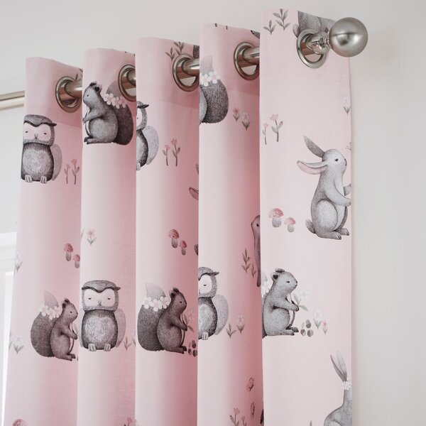 Catherine Lansfield Woodland Friends Eyelet Curtains Pink