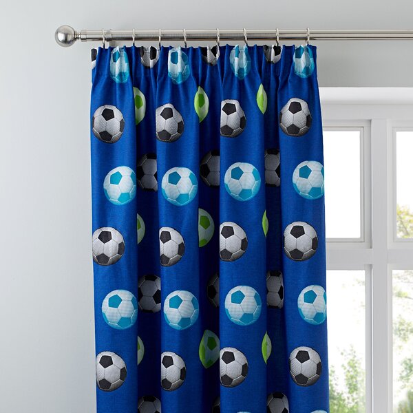 Catherine Lansfield Blue Football Pencil Pleat Curtains Blue