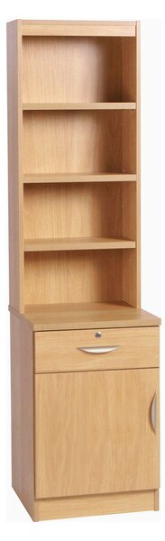 Small Office Deep Cupboard With Single Drawer & Hutch Bookcase, Classic Oak