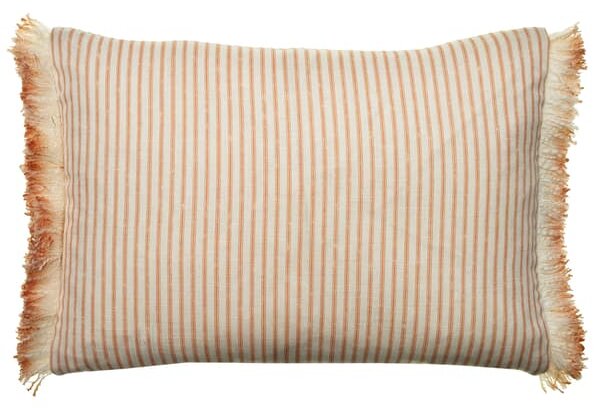 Picket Orange/Island Trim, Sustainable Feather, Cushion - Andrew Martin Eco-conscious & With Trim/Fringe & Linen & Linen Blend Stripe