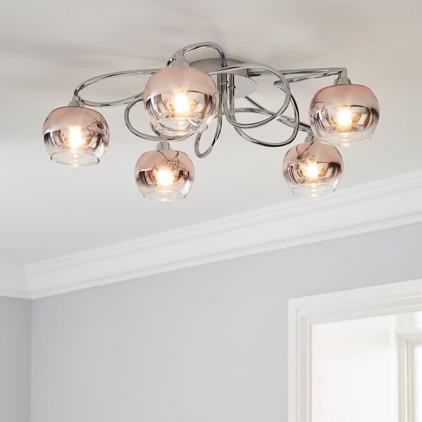 Seychelles Blush Pink 5 Light Flush Ceiling Fitting Blush