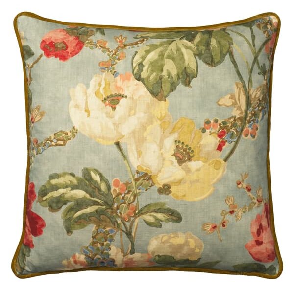 Peony Summer Sky, Sustainable Feather, Cushion - Andrew Martin Eco-conscious & Cotton & Cotton Blend & Linen & Linen Blend Floral