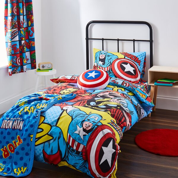 Disney Marvel Comics Duvet Cover and Pillowcase Set Blue, Yellow, White and Red