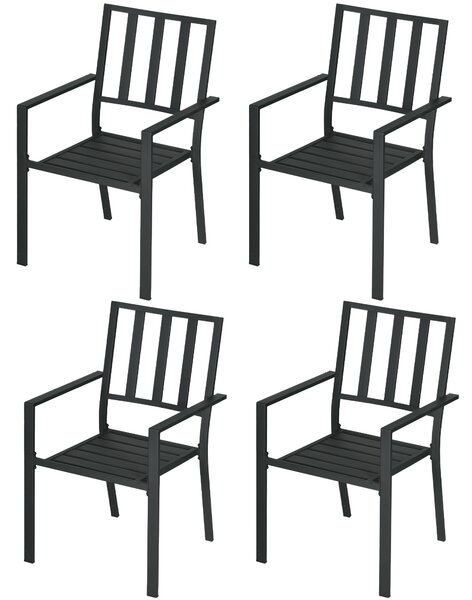 Outsunny 4 PCs Patio Dining Chairs with Metal Slatted Design, Black