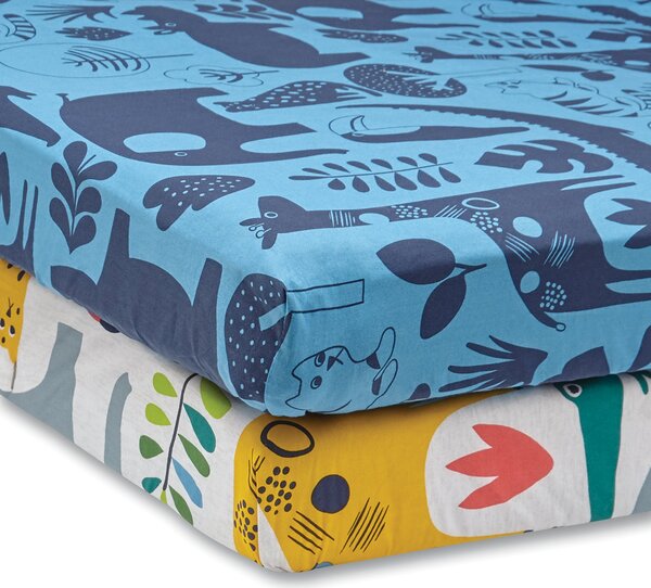 Elements Jungle Pack of 2 100% Cotton Fitted Sheets blue