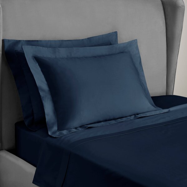 Dorma 300 Thread Count 100% Cotton Sateen Plain Oxford Pillowcase Navy Blue