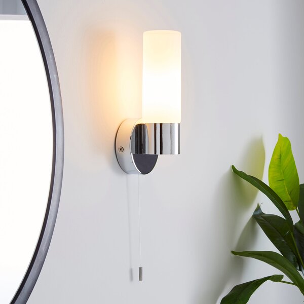 Porto Frosted Glass Bathroom Wall Light Silver