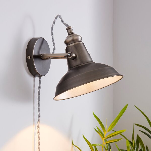 Lucas Industrial Easy Fit Plug In Wall Light Pewter Grey