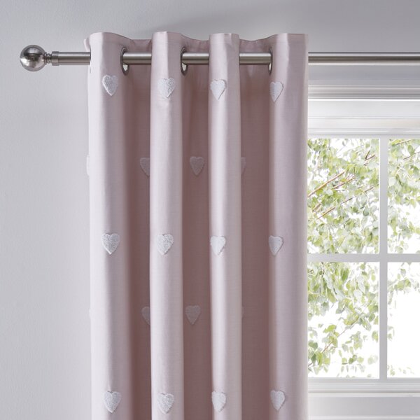 Pink Tufted Hearts Thermal Blackout Eyelet Curtains Pink and White