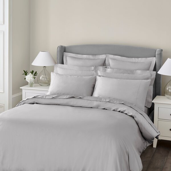 Dorma 300 Thread Count 100% Cotton Sateen Plain Silver Duvet Cover Silver