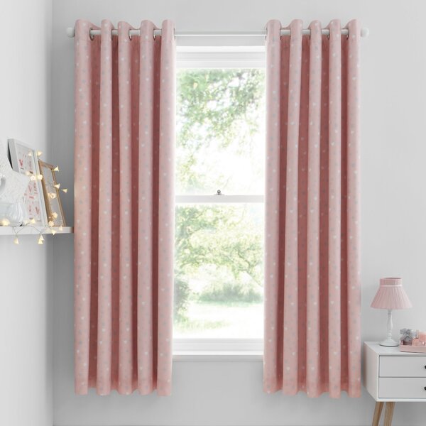 Catherine Lansfield Make A Wish Stars Blackout Eyelet Curtains Pink